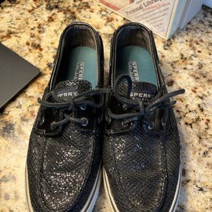 Sperry Top Siders Black Glitter w/ Black Laces Size 7.5 Super Cute!